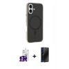 MARSİLYAN™- iPhone 16 Kılıf Çekirdek Modern Prime - Siyah 3D Antistatik Hayalet Cam Ekran Koruyucu + Bilvis Titan Kamera Lens - GS