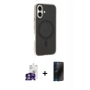 MARSİLYAN™- iPhone 16 Kılıf Çekirdek Modern Prime - Siyah 3D Antistatik Hayalet Cam Ekran Koruyucu + Bilvis Titan Kamera Lens - YL