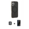 MARSİLYAN™- iPhone 16 Kılıf Çekirdek Modern Prime - Siyah 3D Antistatik Hayalet Cam Ekran Koruyucu + PVD Metal Kamera Lens - MI