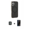 MARSİLYAN™- iPhone 16 Kılıf Çekirdek Modern Prime - Siyah 3D Antistatik Hayalet Cam Ekran Koruyucu + PVD Metal Kamera Lens - YL