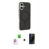 MARSİLYAN™- iPhone 16 Kılıf Çekirdek Modern Prime - Siyah 3D Antistatik Hayalet Cam Ekran Koruyucu + Raze Metal Kamera Lens - PE