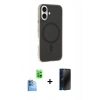 MARSİLYAN™- iPhone 16 Kılıf Çekirdek Modern Prime - Siyah 3D Antistatik Hayalet Cam Ekran Koruyucu + Raze Metal Kamera Lens - LT