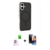 MARSİLYAN™- iPhone 16 Kılıf Çekirdek Modern Prime - Siyah 3D Antistatik Mat Seramik Nano Ekran Koruyucu + Raze Metal Kamera Lens - PE