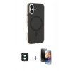 MARSİLYAN™- iPhone 16 Kılıf Çekirdek Modern Prime - Siyah 3D Antistatik Mat Seramik Nano Ekran Koruyucu + Yeşil PVD Metal Kamera Lens