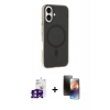 MARSİLYAN™- iPhone 16 Kılıf Çekirdek Modern Prime - Siyah 3D Antistatik Mat Seramik Nano Ekran Koruyucu + Bilvis Titan Kamera Lens - PE