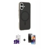 MARSİLYAN™- iPhone 16 Kılıf Çekirdek Modern Prime - Siyah 3D Antistatik Mat Seramik Nano Ekran Koruyucu + Bilvis Titan Kamera Lens - SH
