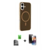MARSİLYAN™- iPhone 16 Kılıf Çekirdek Modern Prime - Siyah 3D Antistatik Mat Seramik Nano Ekran Koruyucu + Raze Metal Kamera Lens - SH