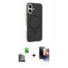 MARSİLYAN™- iPhone 16 Kılıf Çekirdek Modern Prime - Siyah 3D Antistatik Mat Seramik Nano Ekran Koruyucu + Raze Metal Kamera Lens - SH