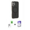 MARSİLYAN™- iPhone 16 Kılıf Çekirdek Modern Prime - Siyah Bilvis 5in1 3D Magic Cam Ekran Koruyucu + Beyaz Raze Metal Kamera Lens