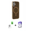 MARSİLYAN™- iPhone 16 Kılıf Çekirdek Modern Prime - Siyah Bilvis 5in1 3D Magic Cam Ekran Koruyucu + Beyaz Raze Metal Kamera Lens