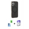 MARSİLYAN™- iPhone 16 Kılıf Çekirdek Modern Prime - Siyah Bilvis 5in1 3D Magic Cam Ekran Koruyucu + Lacivert Raze Metal Kamera Lens