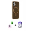 MARSİLYAN™- iPhone 16 Kılıf Çekirdek Modern Prime - Siyah Bilvis 5in1 3D Magic Cam Ekran Koruyucu + Raze Metal Kamera Lens - PE