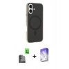 MARSİLYAN™- iPhone 16 Kılıf Çekirdek Modern Prime - Siyah Bilvis 5in1 3D Magic Cam Ekran Koruyucu + Siyah Raze Metal Kamera Lens