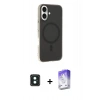 MARSİLYAN™- iPhone 16 Kılıf Çekirdek Modern Prime - Siyah Bilvis 5in1 3D Magic Cam Ekran Koruyucu + PVD Metal Kamera Lens - YL