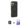 MARSİLYAN™- iPhone 16 Kılıf Çekirdek Modern Prime - Siyah Bilvis 5in1 5D Magic Hayalet Cam Ekran Koruyucu + Mavi PVD Metal Kamera Lens