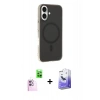 MARSİLYAN™- iPhone 16 Kılıf Çekirdek Modern Prime - Siyah Bilvis 5in1 5D Magic Hayalet Cam Ekran Koruyucu + Raze Metal Kamera Lens - PE