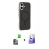 MARSİLYAN™- iPhone 16 Kılıf Çekirdek Modern Prime - Siyah Bilvis 5in1 5D Magic Hayalet Cam Ekran Koruyucu + Raze Metal Kamera Lens - SH