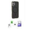 MARSİLYAN™- iPhone 16 Kılıf Çekirdek Modern Prime - Siyah Bilvis 5in1 5D Magic Hayalet Cam Ekran Koruyucu + Raze Metal Kamera Lens - BZ