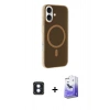 MARSİLYAN™- iPhone 16 Kılıf Çekirdek Modern Prime - Siyah Bilvis 5in1 5D Magic Hayalet Cam Ekran Koruyucu + Mavi PVD Metal Kamera Lens