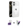 MARSİLYAN™- iPhone 16 Kılıf Doruk Doku Özel Seri - Şeffaf Pasifik Cam Ekran Koruyucu + Bilvis Titan Kamera Lens - PE