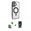 MARSİLYAN™- iPhone 16 Kılıf Doruk Doku Özel Seri - Siyah 360 Mat Full Body Arka Koruyucu + Raze Metal Kamera Lens - SH