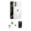 MARSİLYAN™- iPhone 16 Kılıf Doruk Doku Özel Seri - Siyah 3D Antistatik Hayalet Cam Ekran Koruyucu + Raze Metal Kamera Lens - PE