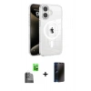 MARSİLYAN™- iPhone 16 Kılıf Doruk Doku Özel Seri - Siyah 3D Antistatik Hayalet Cam Ekran Koruyucu + Raze Metal Kamera Lens - SH