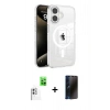 MARSİLYAN™- iPhone 16 Kılıf Doruk Doku Özel Seri - Siyah 3D Antistatik Hayalet Cam Ekran Koruyucu + Raze Metal Kamera Lens - BZ