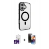 MARSİLYAN™- iPhone 16 Kılıf Doruk Doku Özel Seri - Siyah 3D Antistatik Mat Seramik Nano Ekran Koruyucu + Bilvis Titan Kamera Lens - PE