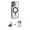 MARSİLYAN™- iPhone 16 Kılıf Doruk Doku Özel Seri - Siyah Bilvis 5in1 3D Magic Cam Ekran Koruyucu + Bilvis Titan Kamera Lens - GS