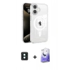 MARSİLYAN™- iPhone 16 Kılıf Doruk Doku Özel Seri - Siyah Bilvis 5in1 5D Magic Hayalet Cam Ekran Koruyucu + PVD Metal Kamera Lens - YL