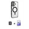 MARSİLYAN™- iPhone 16 Kılıf Doruk Doku Özel Seri - Siyah Bilvis 5in1 5D Magic Hayalet Cam Ekran Koruyucu + PVD Metal Kamera Lens - PE