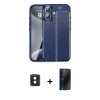 MARSİLYAN™- iPhone 16 Kılıf Doruk Klasik Özel Seri - Siyah 3D Antistatik Hayalet Cam Ekran Koruyucu + PVD Metal Kamera Lens - PE