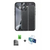 MARSİLYAN™- iPhone 16 Kılıf Doruk Klasik Özel Seri - Siyah 3D Antistatik Seramik Nano Ekran Koruyucu + Raze Metal Kamera Lens - SH