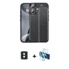 MARSİLYAN™- iPhone 16 Kılıf Doruk Klasik Özel Seri - Siyah 3D Antistatik Seramik Nano Ekran Koruyucu + PVD Metal Kamera Lens - YL