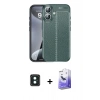 MARSİLYAN™- iPhone 16 Kılıf Doruk Klasik Özel Seri - Siyah Bilvis 5in1 5D Magic Hayalet Cam Ekran Koruyucu + PVD Metal Kamera Lens - YL