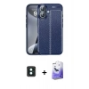 MARSİLYAN™- iPhone 16 Kılıf Doruk Klasik Özel Seri - Siyah Bilvis 5in1 5D Magic Hayalet Cam Ekran Koruyucu + PVD Metal Kamera Lens - YL