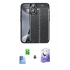 MARSİLYAN™- iPhone 16 Kılıf Doruk Klasik Özel Seri - Siyah Bilvis 5in1 5D Magic Hayalet Cam Ekran Koruyucu + Raze Metal Kamera Lens - LT