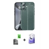 MARSİLYAN™- iPhone 16 Kılıf Doruk Klasik Özel Seri - Siyah Bilvis 5in1 5D Magic Hayalet Cam Ekran Koruyucu + Raze Metal Kamera Lens - SH