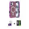 MARSİLYAN™- iPhone 16 Kılıf Eksen Çizgi - Şeffaf 360 Full Body Arka Koruyucu + Gümüş Bilvis Titan Kamera Lens