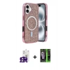 MARSİLYAN™- iPhone 16 Kılıf Eksen Çizgi - Şeffaf 360 Full Body Arka Koruyucu + Bilvis Titan Kamera Lens - PE
