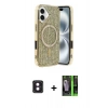 MARSİLYAN™- iPhone 16 Kılıf Eksen Çizgi - Şeffaf 360 Full Body Arka Koruyucu + Pembe PVD Metal Kamera Lens