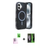 MARSİLYAN™- iPhone 16 Kılıf Eksen Çizgi - Şeffaf 360 Full Body Arka Koruyucu + Raze Metal Kamera Lens - PE