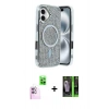 MARSİLYAN™- iPhone 16 Kılıf Eksen Çizgi - Şeffaf 360 Full Body Arka Koruyucu + Raze Metal Kamera Lens - PE