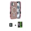 MARSİLYAN™- iPhone 16 Kılıf Eksen Çizgi - Şeffaf 360 Full Body Arka Koruyucu + PVD Metal Kamera Lens - YL