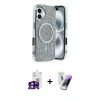 MARSİLYAN™- iPhone 16 Kılıf Eksen Çizgi - Şeffaf Pasifik Cam Ekran Koruyucu + Bilvis Titan Kamera Lens - PE