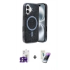 MARSİLYAN™- iPhone 16 Kılıf Eksen Çizgi - Şeffaf Pasifik Cam Ekran Koruyucu + Bilvis Titan Kamera Lens - PE