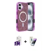 MARSİLYAN™- iPhone 16 Kılıf Eksen Çizgi - Şeffaf Pasifik Cam Ekran Koruyucu + Bilvis Titan Kamera Lens - GS