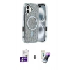 MARSİLYAN™- iPhone 16 Kılıf Eksen Çizgi - Şeffaf Pasifik Cam Ekran Koruyucu + Bilvis Titan Kamera Lens - GS