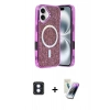 MARSİLYAN™- iPhone 16 Kılıf Eksen Çizgi - Şeffaf Pasifik Cam Ekran Koruyucu + PVD Metal Kamera Lens - MI